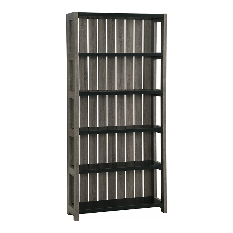 Furniture of America Iman Wood 5-Shelf Bookcase in Dark Gray and Black