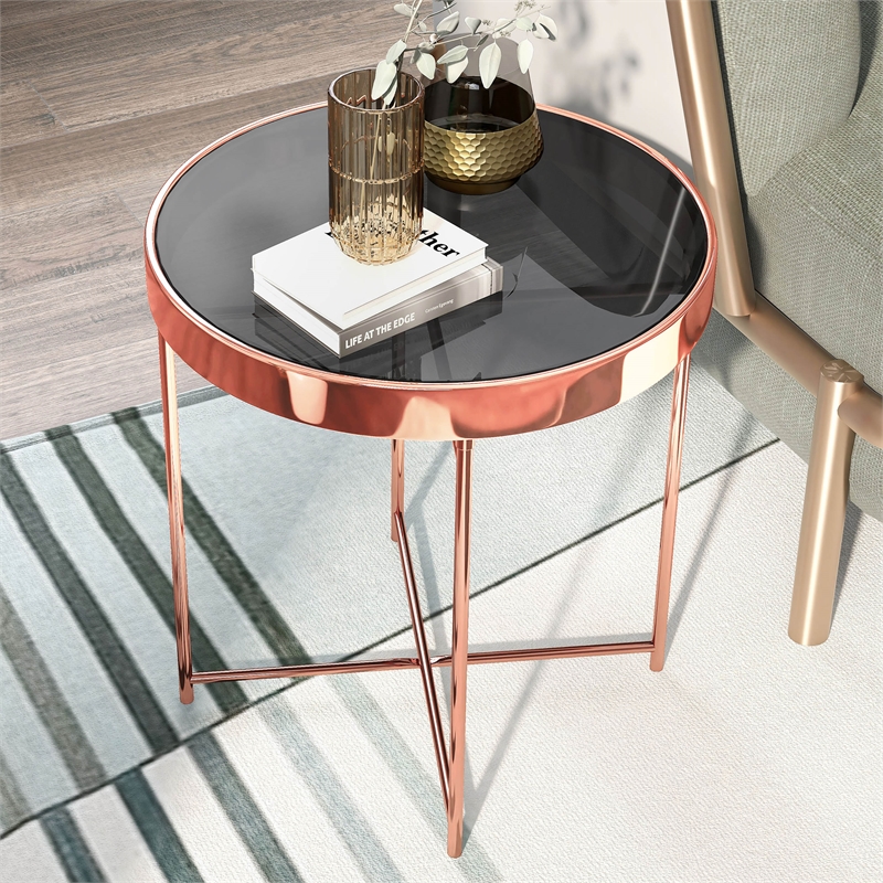 Furniture of America Vida Modern Glass Top End Table in Rose Gold