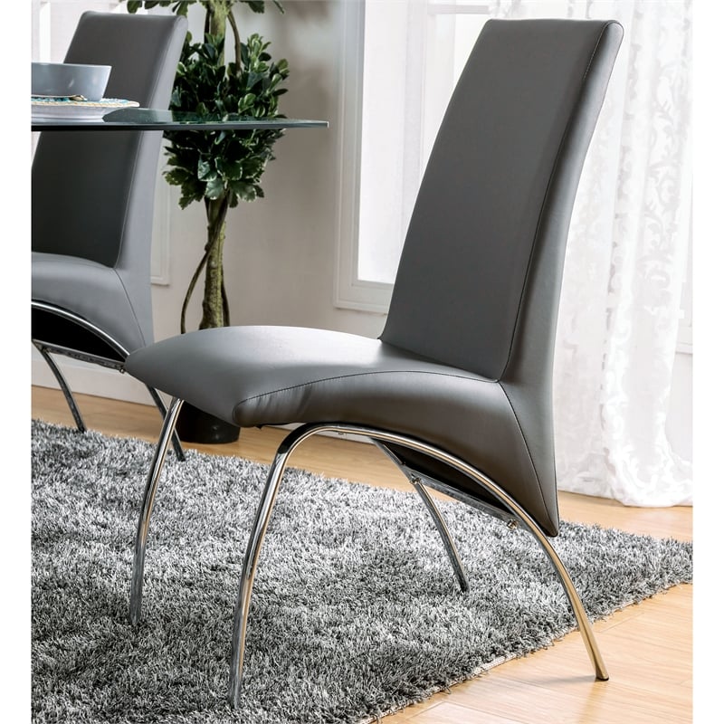 Furniture of America Duell Faux Leather Dining Chair in Gray (Set of 2)
