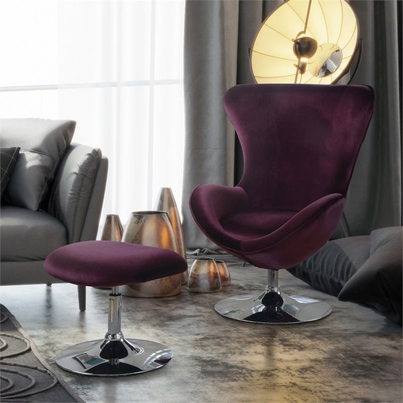 Furniture of America Kip Fabric 2-Piece Accent Chair and Ottoman Set in Purple