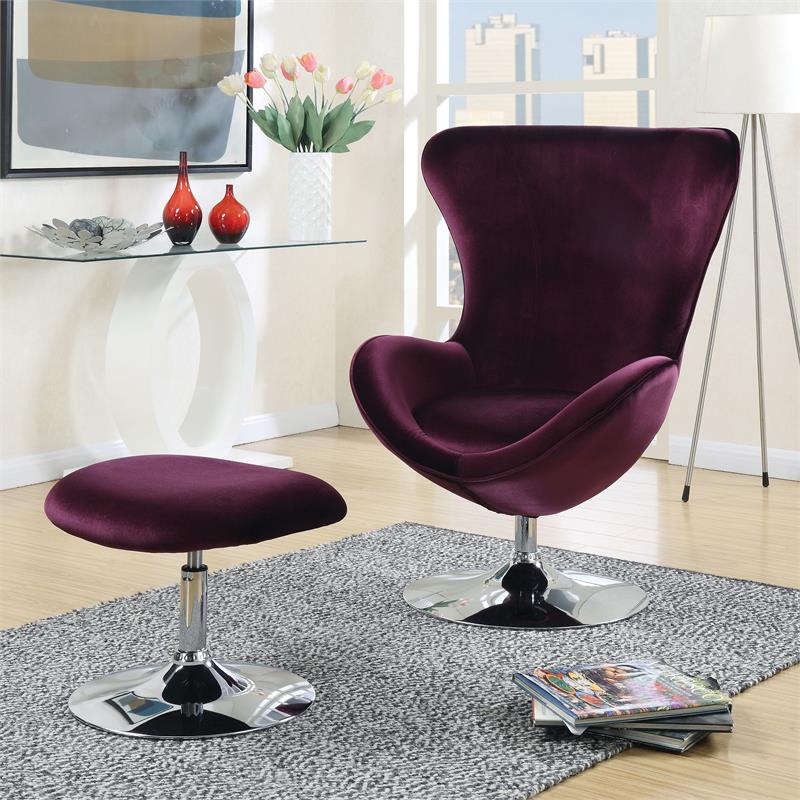 Furniture of America Kip Fabric 2-Piece Accent Chair and Ottoman Set in Purple