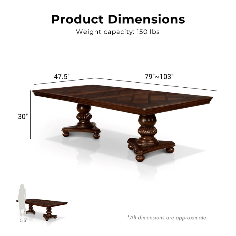 Furniture of America Alstroemeria Wood Pedestal Dining Table in Brown Cherry