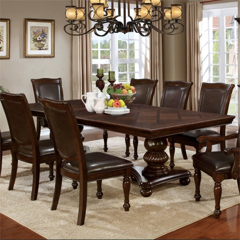 Furniture of America Alstroemeria Wood Pedestal Dining Table in Brown Cherry