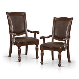 Furniture of America Alstroemeria Wood Arm Chair in Brown Cherry (Set of 2)