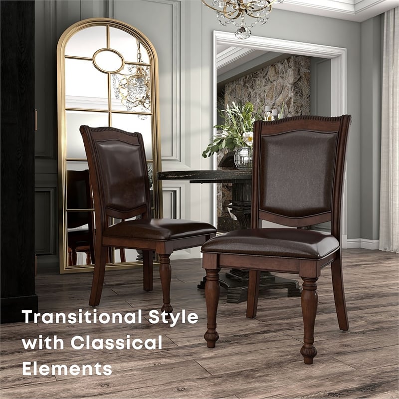 Furniture of America Alstroemeria Wood Side Chair in Brown Cherry (Set of 2)