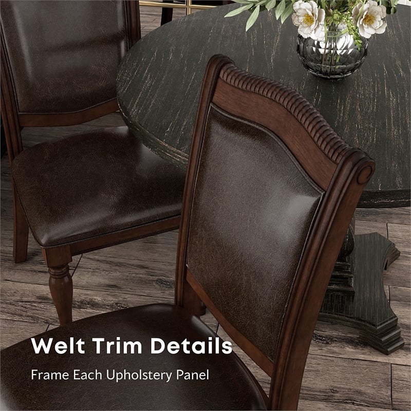 Furniture of America Alstroemeria Wood Side Chair in Brown Cherry (Set of 2)