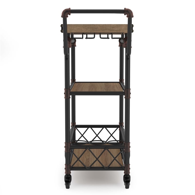 Furniture of America Sulema Industrial Metal 3-Tier Bar Cart in Sand Black