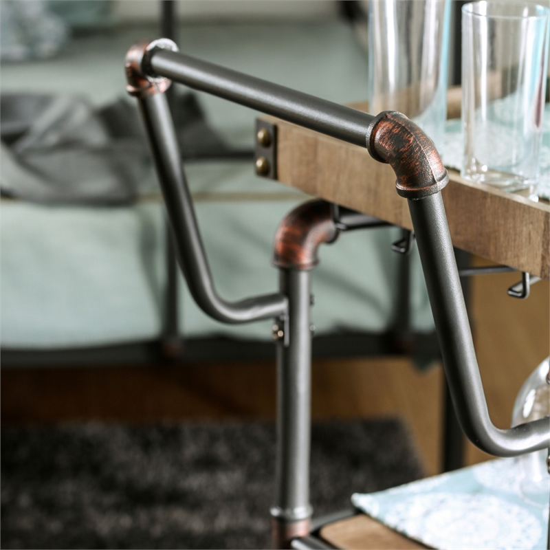 Furniture of America Sulema Industrial Metal 3-Tier Bar Cart in Sand Black