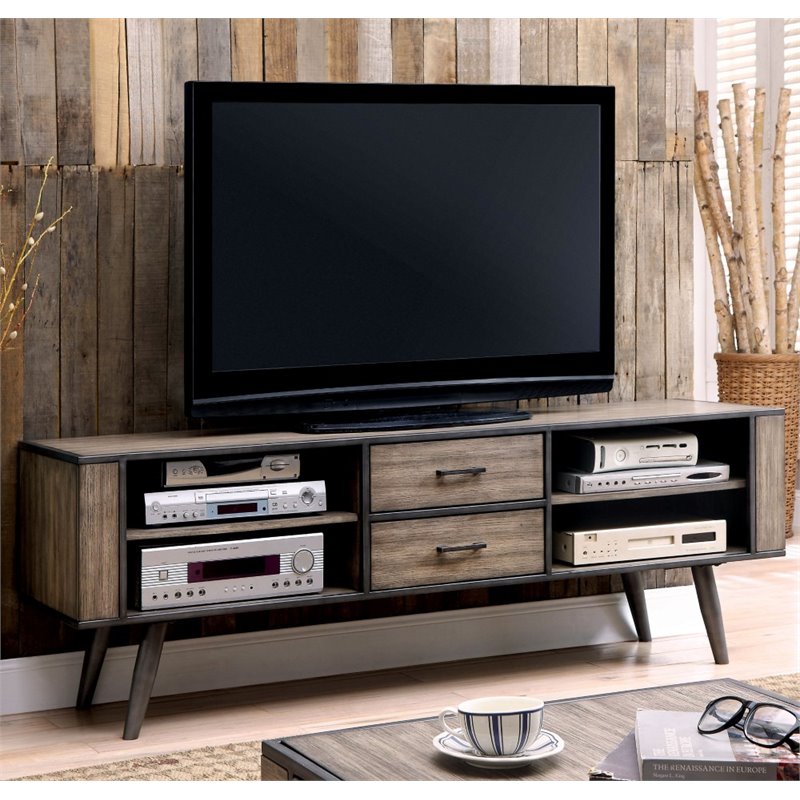 Furniture of America Eldroa Mid-century Solid Wood 72-Inch TV Stand in Gray