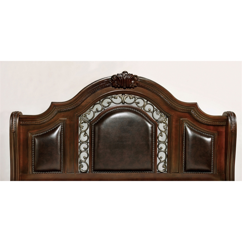 Furniture of America Eleo Solid Wood Panel King Bed in Brown Cherry