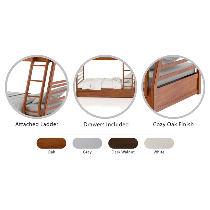 Furniture of America Tomi Wood Twin over Full Storage Bunk Bed in Oak