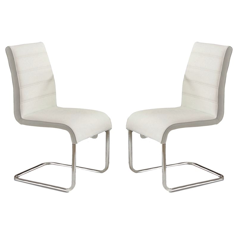 Furniture of America Dorazio Faux Leather Dining Chairs in White (Set of 2)