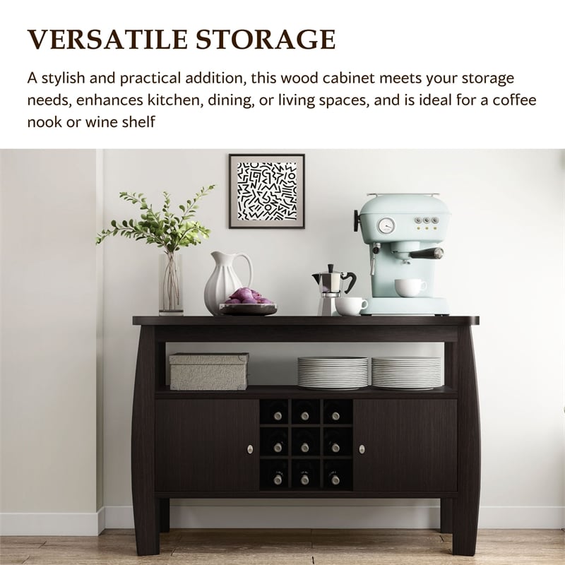 Furniture of America Mendota Wood Buffet Table with Wine Rack in Espresso