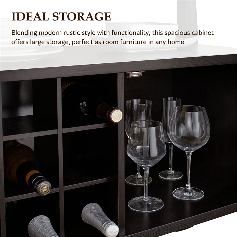 Furniture of America Mendota Wood Buffet Table with Wine Rack in Espresso