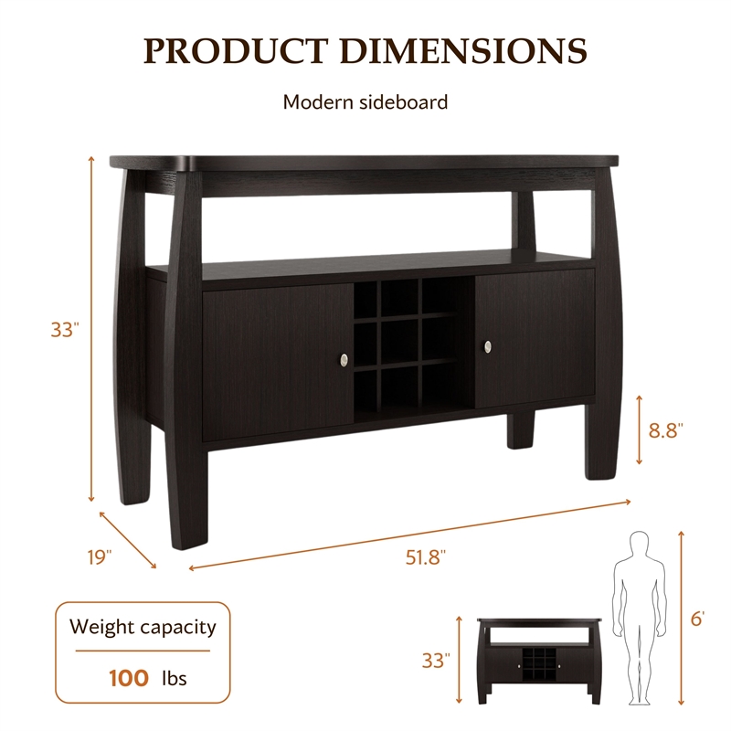 Furniture of America Mendota Wood Buffet Table with Wine Rack in Espresso