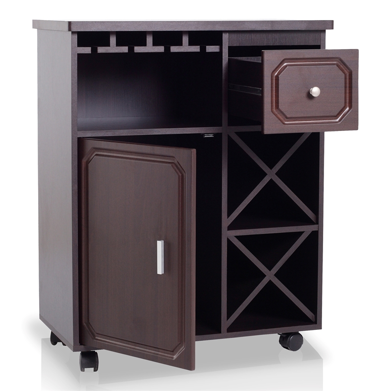 Furniture of America Odette Wood Wine Rack Kitchen Cart in Espresso