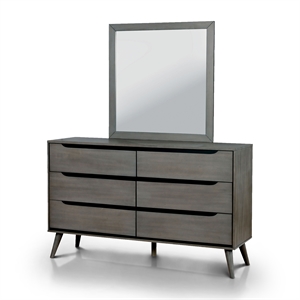Furniture of America Belkor Solid Wood 6-Drawer Dresser and Mirror Set in Gray