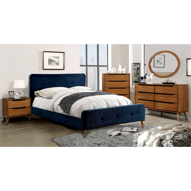 Furniture of America Belkor Wood 6-Drawer Dresser with Oval Mirror in Oak