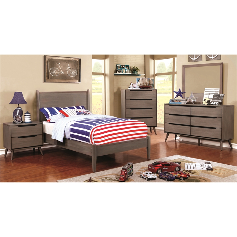 Furniture of America Belkor Solid Wood Queen Platform Bed in Gray