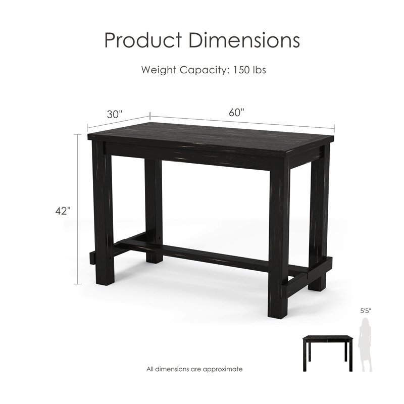 Furniture of America Sinuata Rustic Wood Pub Table in Antique Black