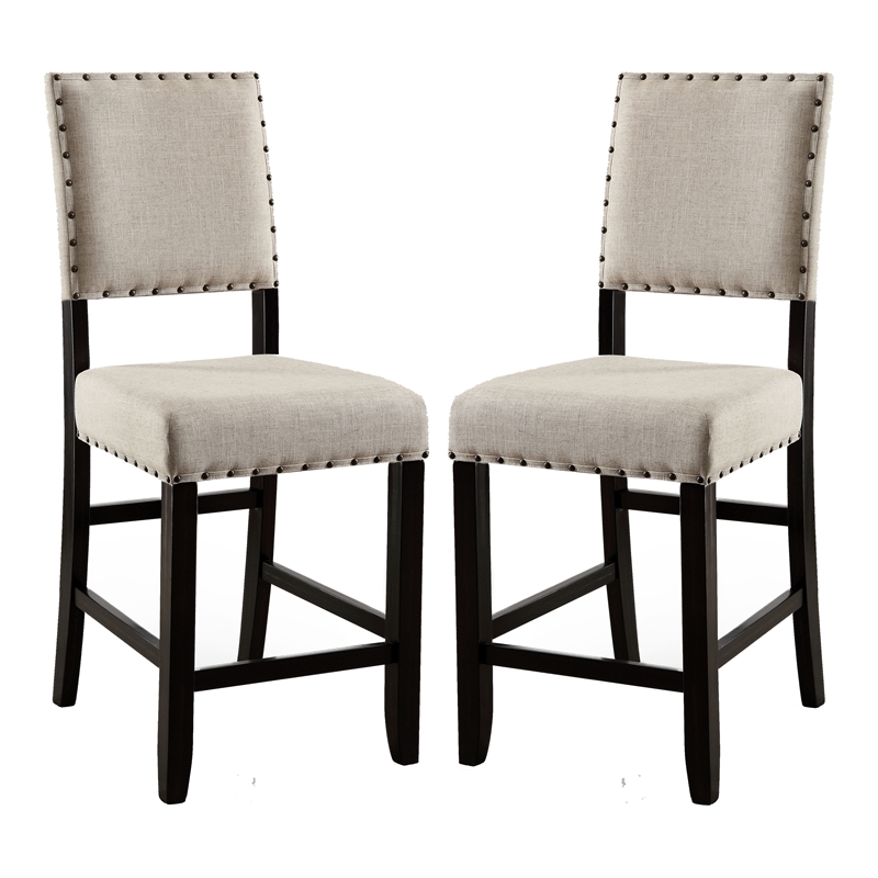 Furniture of America Sinuata Fabric Counter Height Chair in Black (Set of 2)