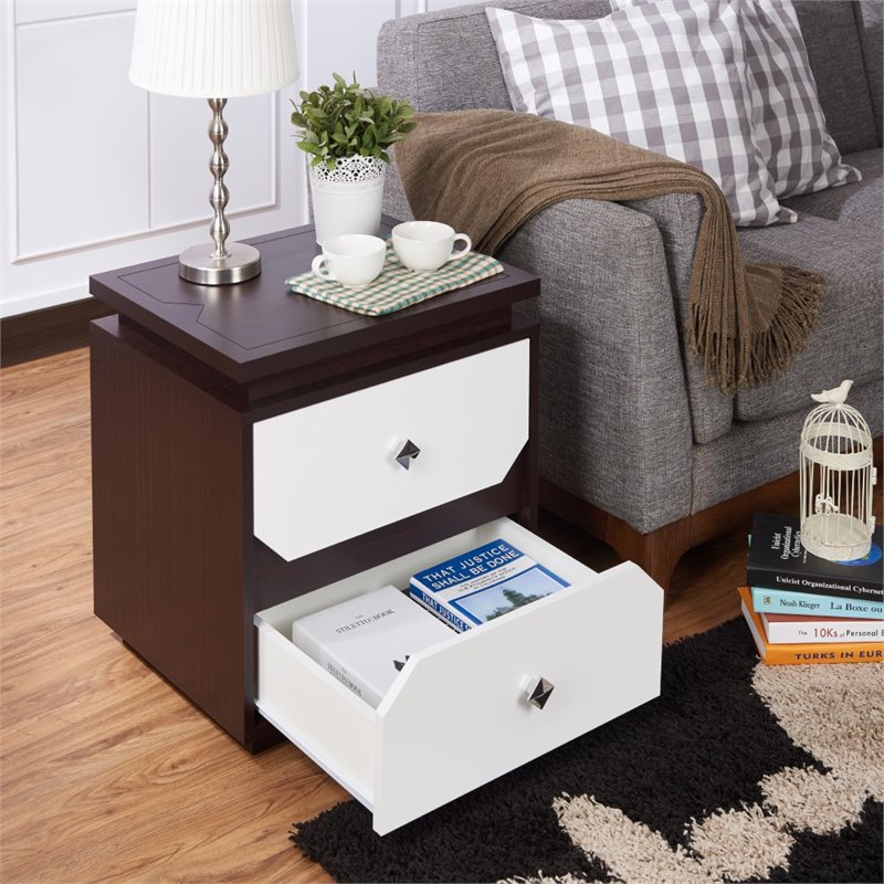 Furniture of America Reynard Contemporary Wood 2-Drawer End Table in Walnut