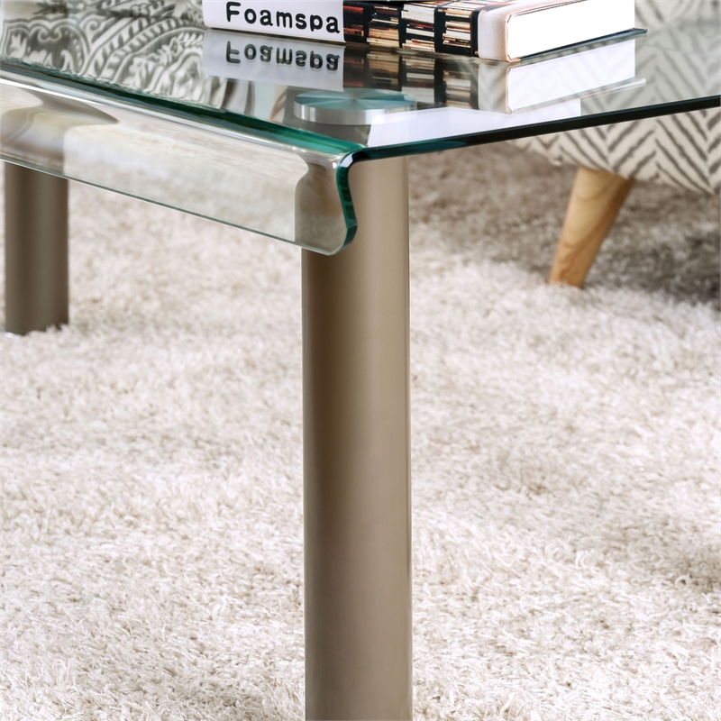 Furniture of America Karnette Glass Top Coffee Table in Champagne Gold