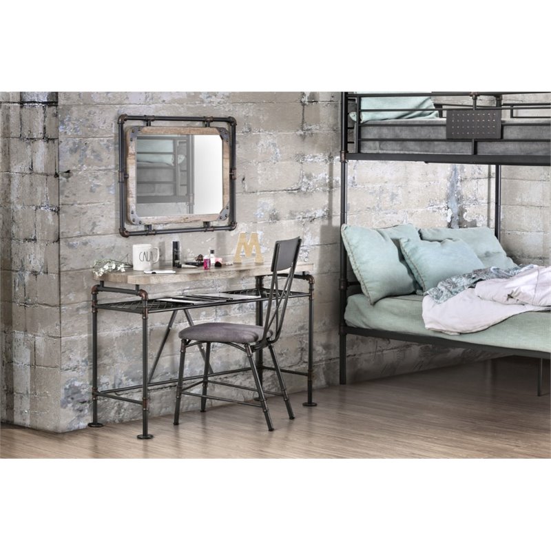 Furniture of America Gee Industrial Metal Wall Mirror in Antique Black