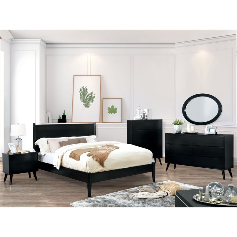 Furniture of America Belkor Mid-Century Modern Wood 4-Drawer Chest in Black
