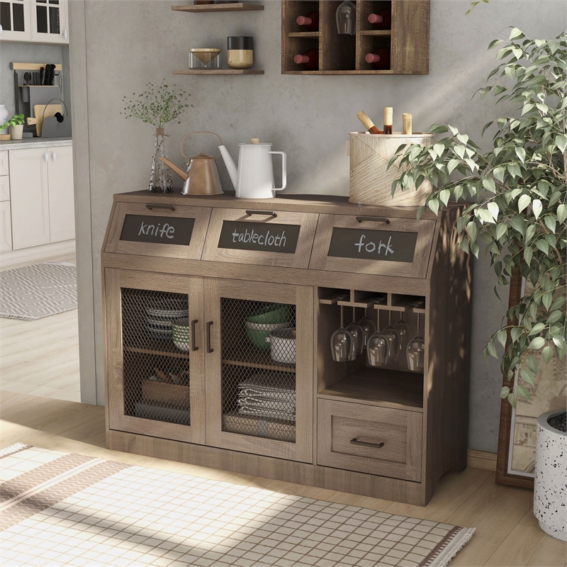 Furniture of America Coffman Wood Wine Storage Buffet in Chestnut Brown
