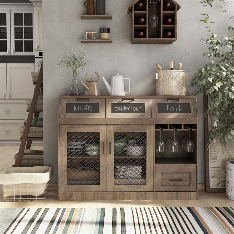 Furniture of America Coffman Wood Wine Storage Buffet in Chestnut Brown