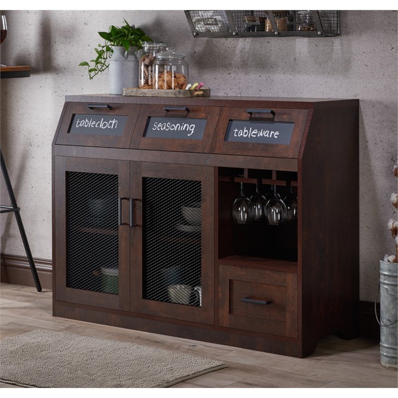 Furniture of America Coffman Wood Wine Storage Buffet in Vintage Walnut