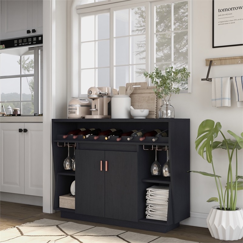 Furniture of America Trenta Wood Multi-Storage Buffet Cabinet in Black