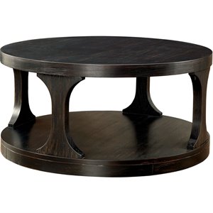 Furniture of America Arturo Solid Wood Open Shelf Coffee Table in Antique Black