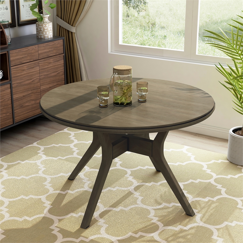 Furniture of America Mecca Mid Century Wood Round Dining Table in Gray