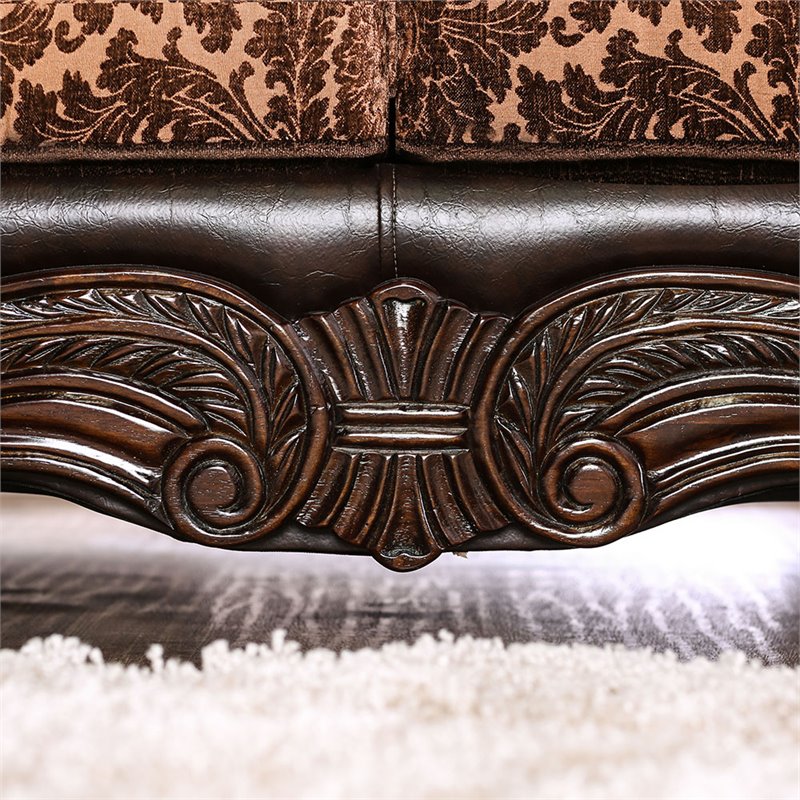 Furniture of America Eduard Traditional Faux Leather Cushioned Loveseat in Brown