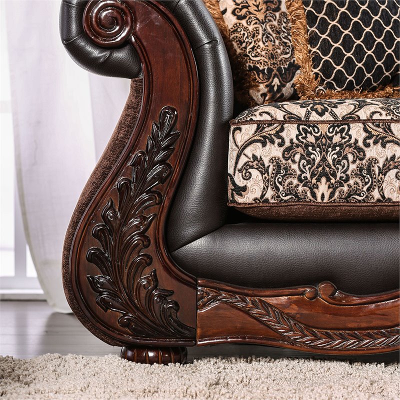 Furniture of America Conall Traditional Faux Leather Cushioned Loveseat in Brown