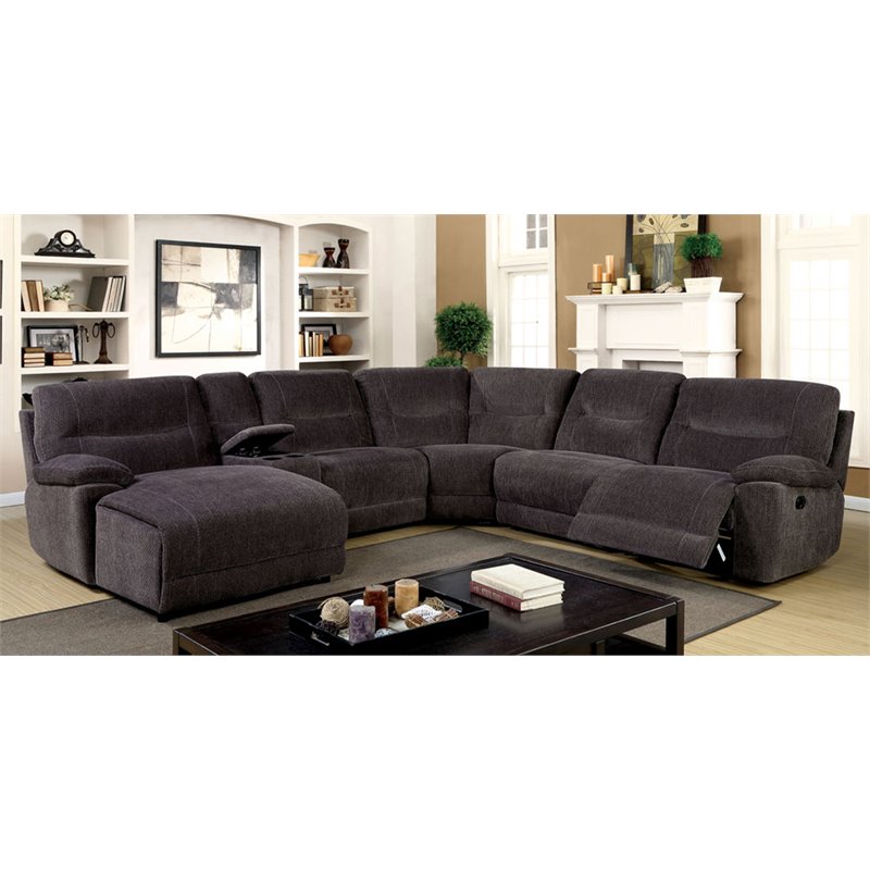 Furniture of America Dantes Transitional Chenille Recliner Sectional in Gray