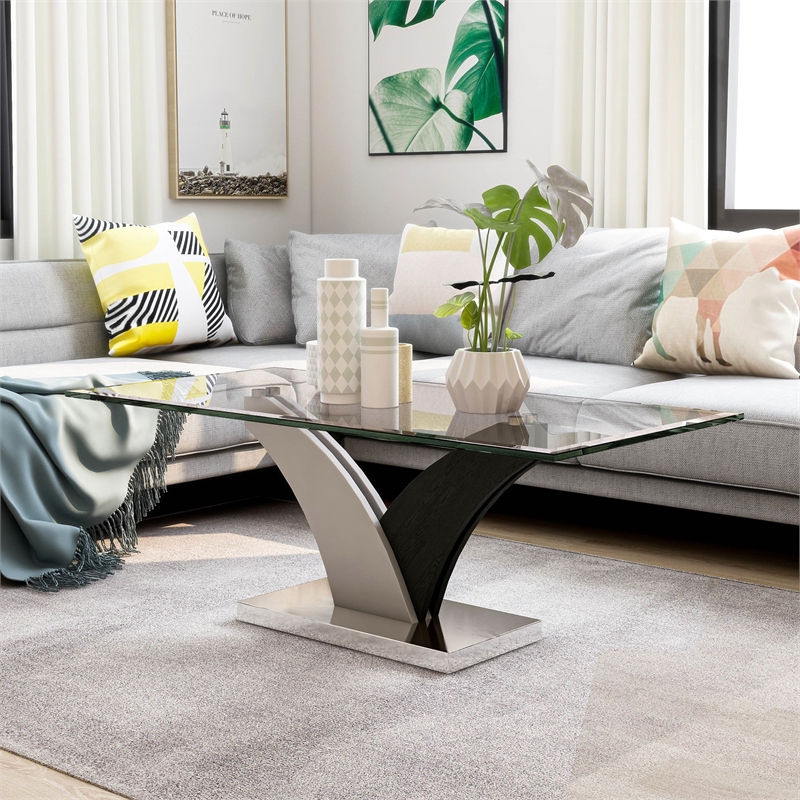 Furniture of America Tri Contemporary Glass Top Coffee Table in White and Gray