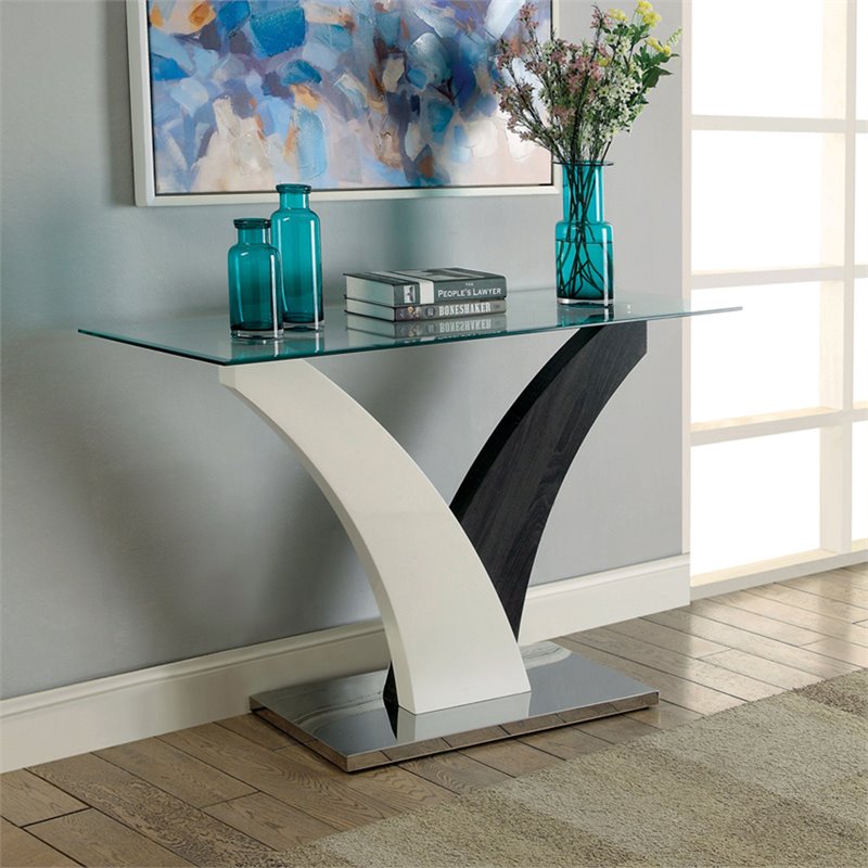 Furniture of America Tri Contemporary Glass Top Console Table in White and Gray