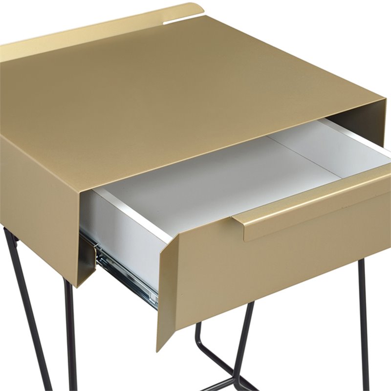 Furniture of America Eva Contemporary Metal 1-Drawer End Table in Gold Champagne