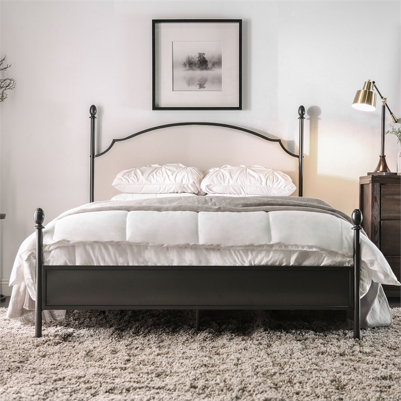 Furniture of America Freila Metal King Poster Panel Bed in Silver Gun Metal