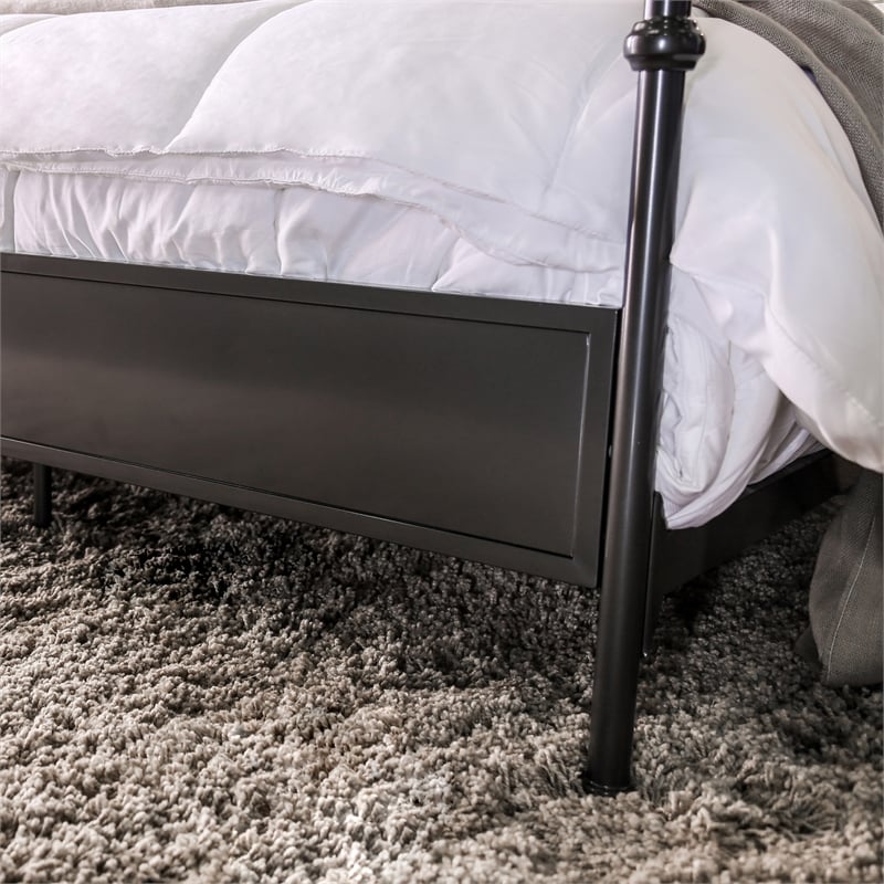 Furniture of America Freila Metal Queen Poster Panel Bed in Silver Gun Metal