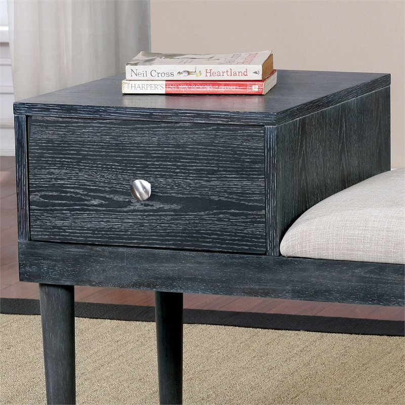Furniture of America Dot Mid-Century Wood Storage Accent Bench in Weathered Gray