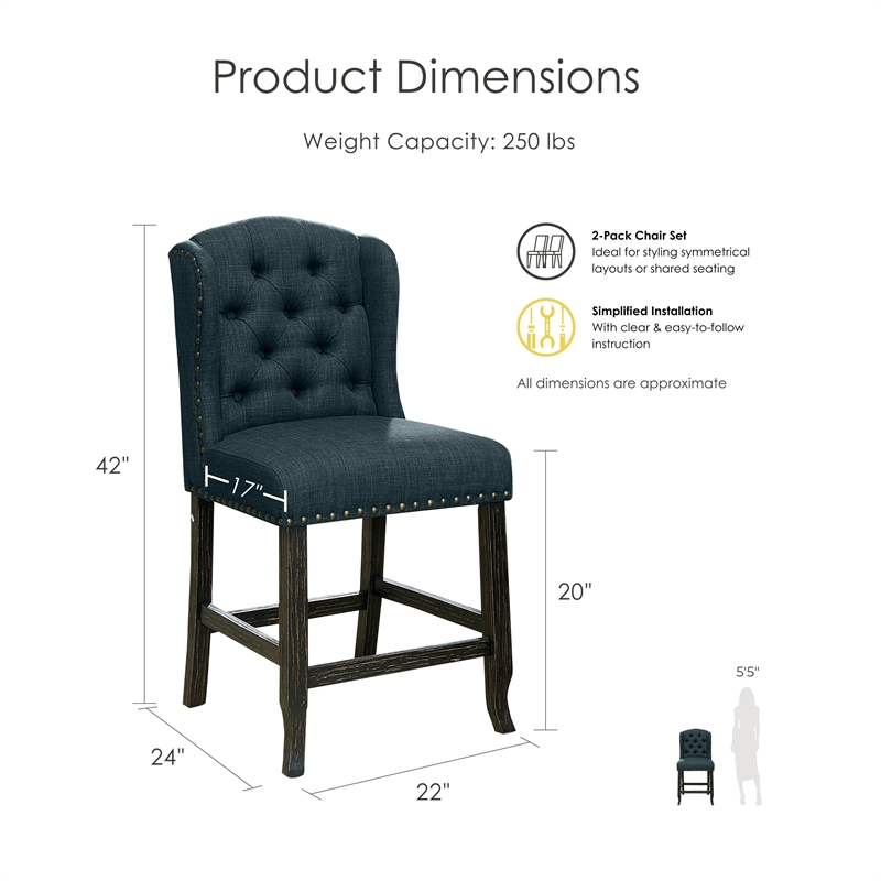 Furniture of America Sinuata Fabric Gray Wingback Counter Chair (Set of 2)