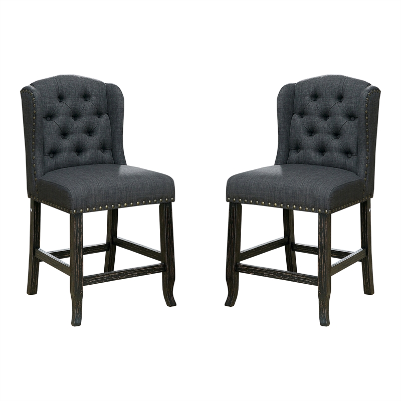 Furniture of America Sinuata Fabric Gray Wingback Counter Chair (Set of 2)