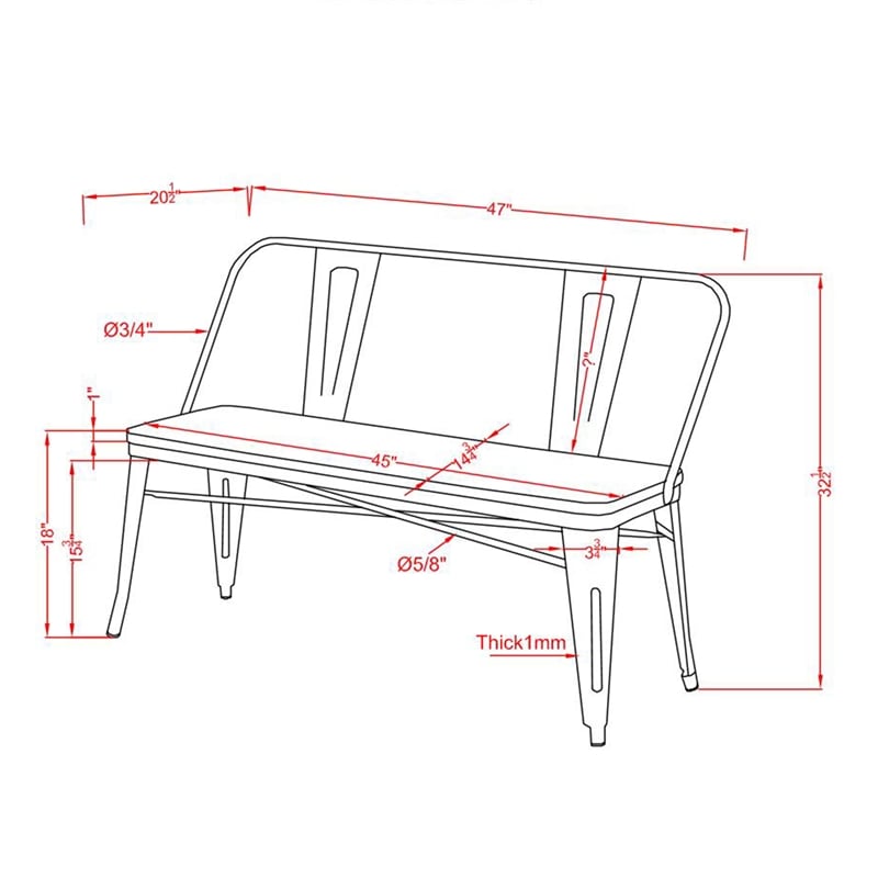 Furniture of America Mayfield Industrial Metal Base Dining Bench in White