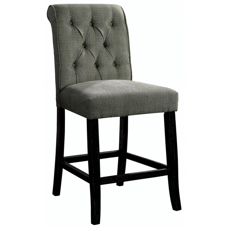 Furniture of America Landon Fabric Tufted Pub Chairs in Gray (Set of 2)