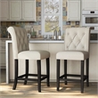 Furniture of America Landon Fabric Tufted Pub Chairs in Ivory (Set of 2)