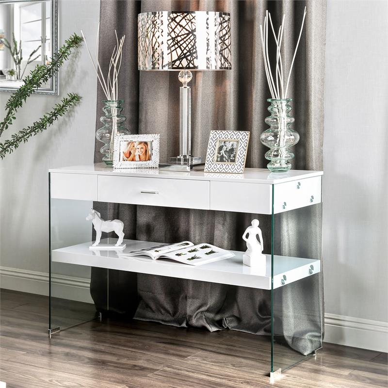Furniture of America Juka Contemporary Wood Storage Console Table in White